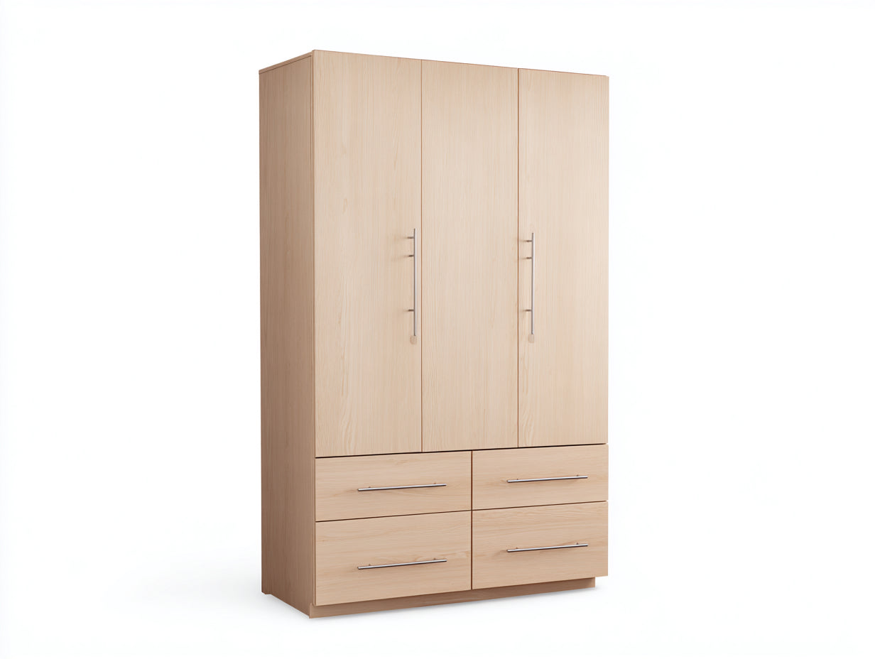 Armarios de madera 120x55x200 cm roble claro para dormitorio - diseño moderno con puertas y cajones