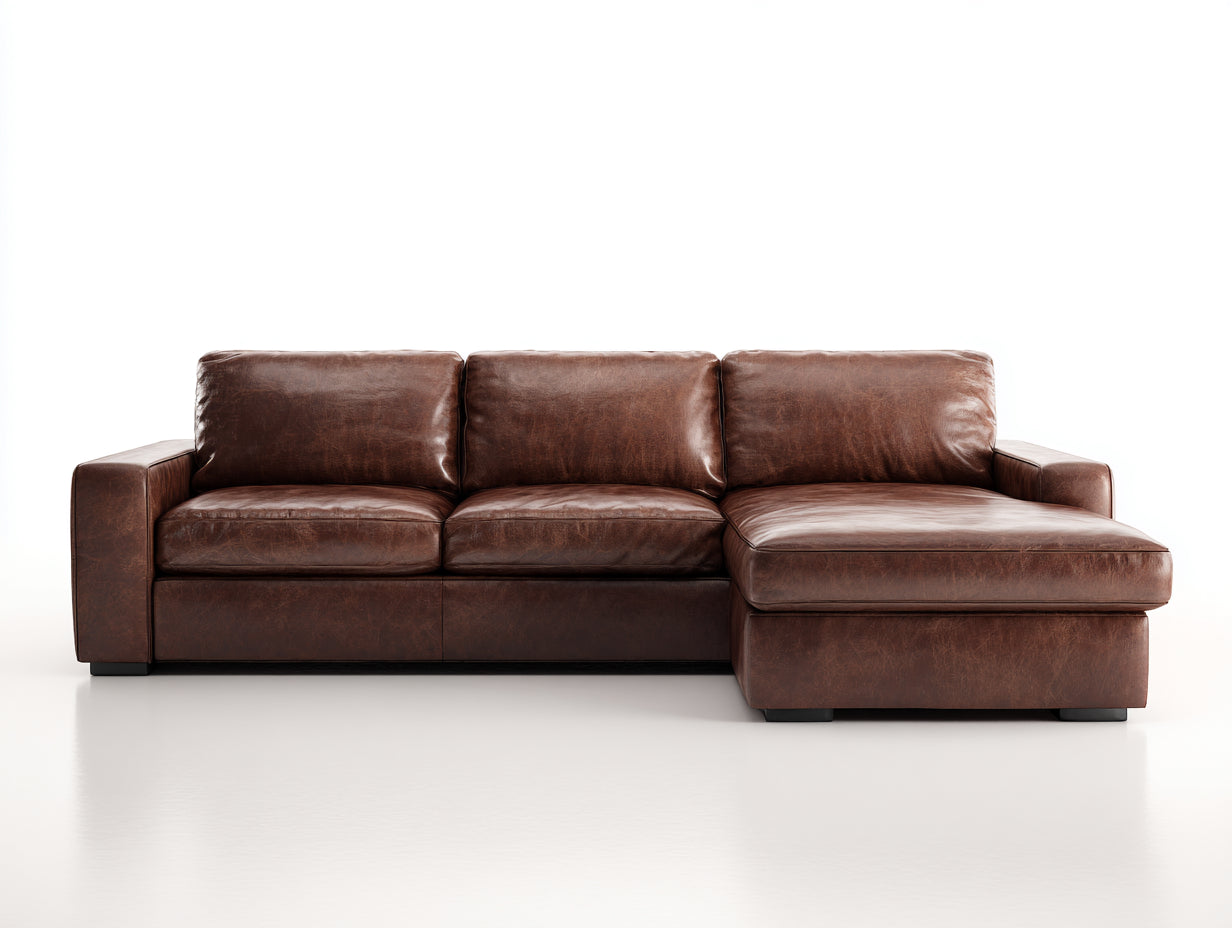 Sofás de esquina de piel sintética 270x165x85 cm - color marrón - estilo moderno para salón