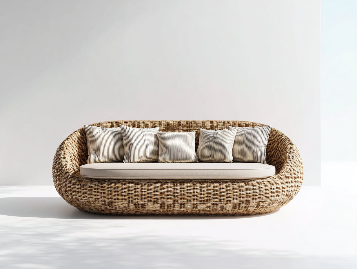 Sofás de exterior de ratán sintético 220x85x78 cm natural para jardín - diseño curvo moderno