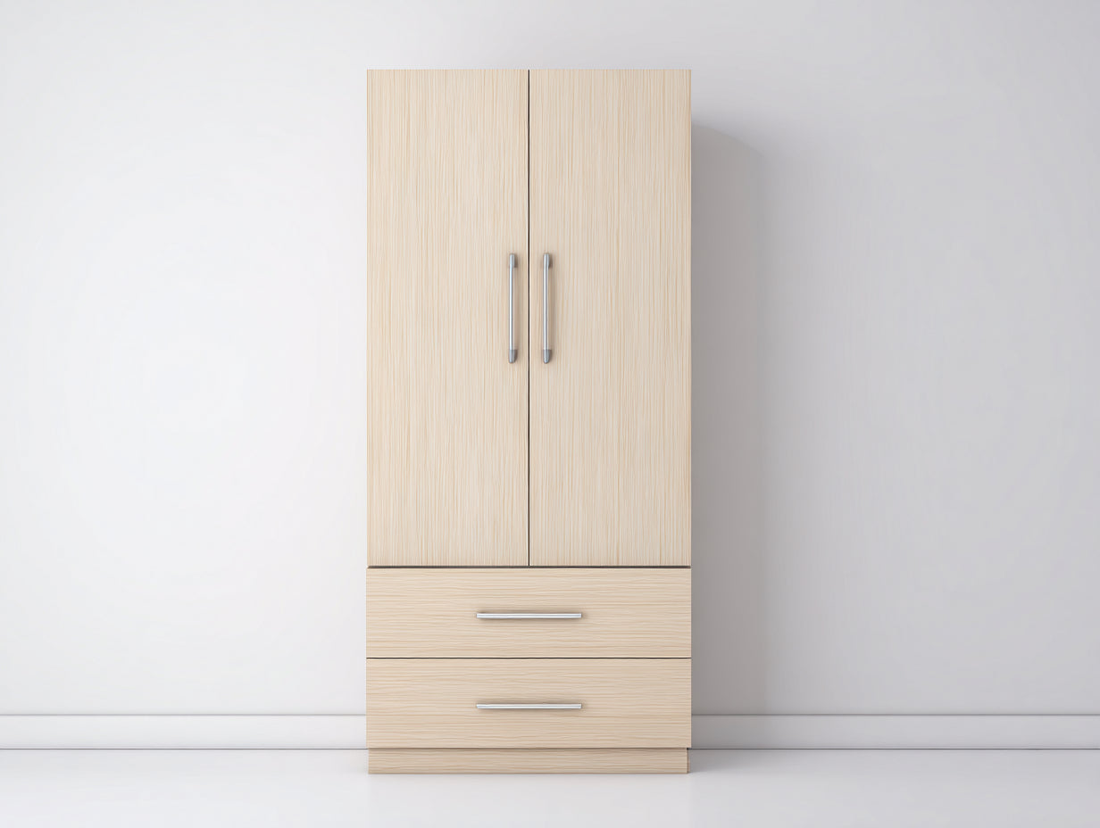 Armario madera 90x55x205 cm color roble claro para dormitorio - 2 puertas 2 cajones - diseño moderno