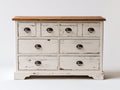 Mueble recibidor de madera 145x45x88 cm - color blanco-marrón - 8 cajones - estilo rústico para entrada
