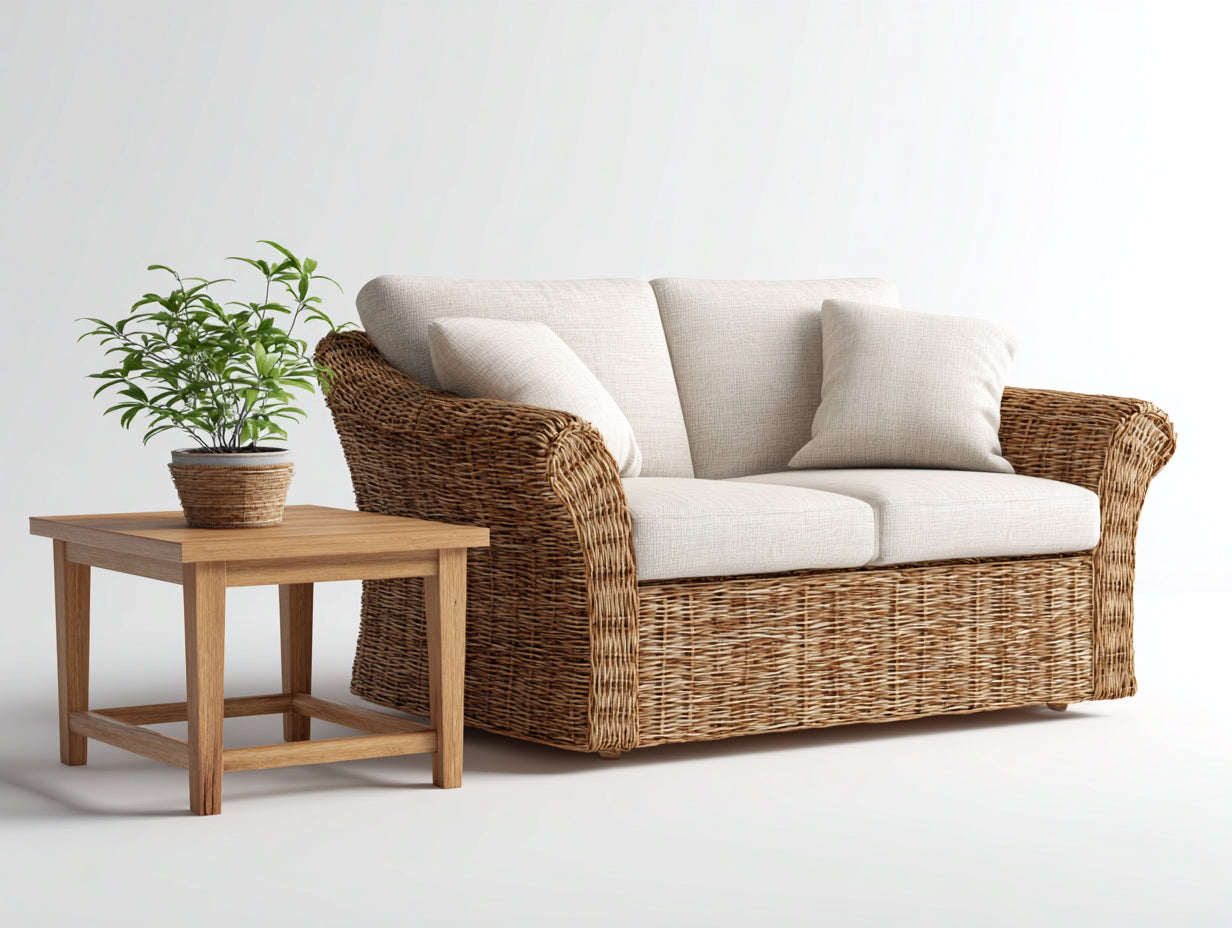 Sofás de exterior ratán sintético 180x85x82 cm natural-beige - Diseño acogedor con mesa auxiliar