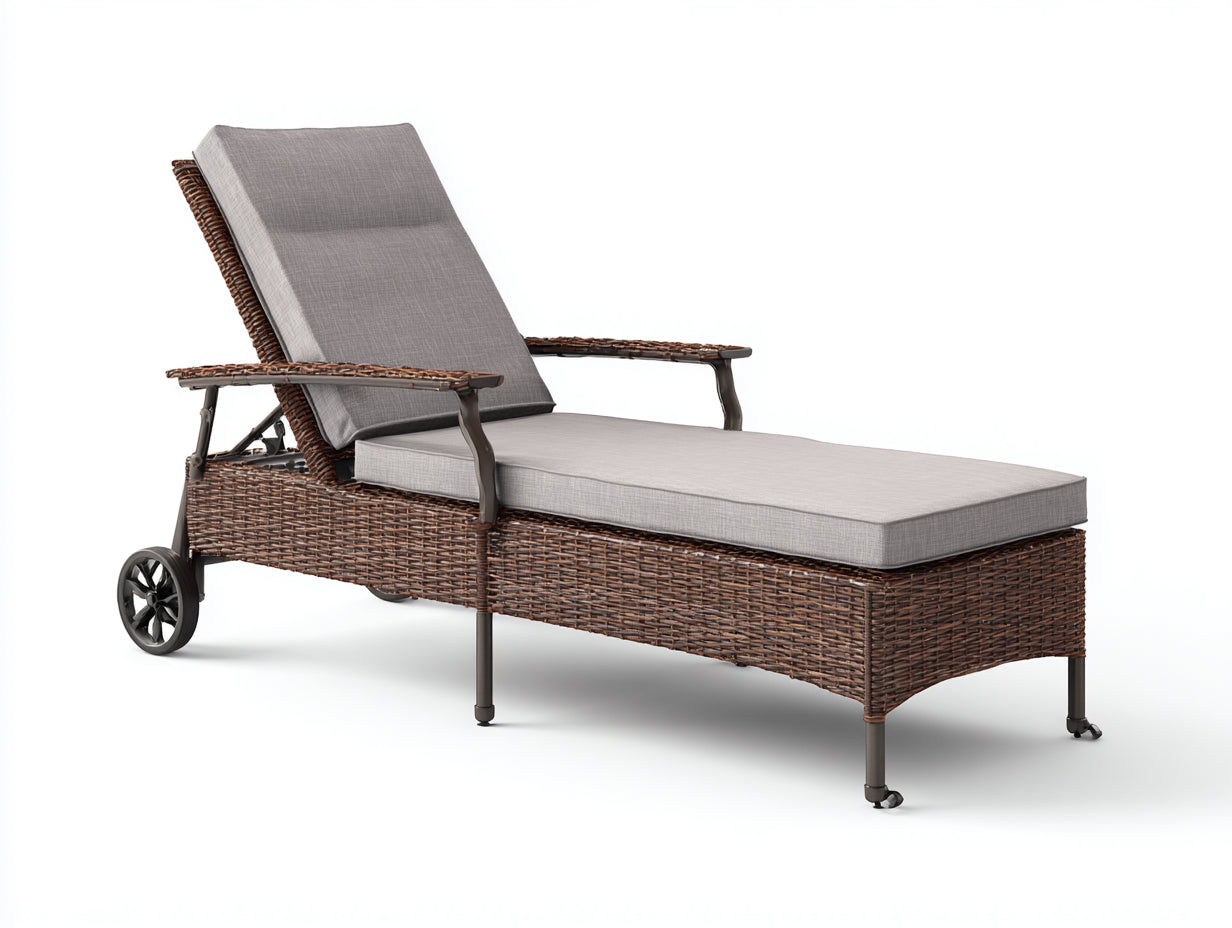 Tumbonas de ratán 200x70x95 cm - marrón-gris - respaldo regulable con ruedas - estilo moderno para jardín y terraza