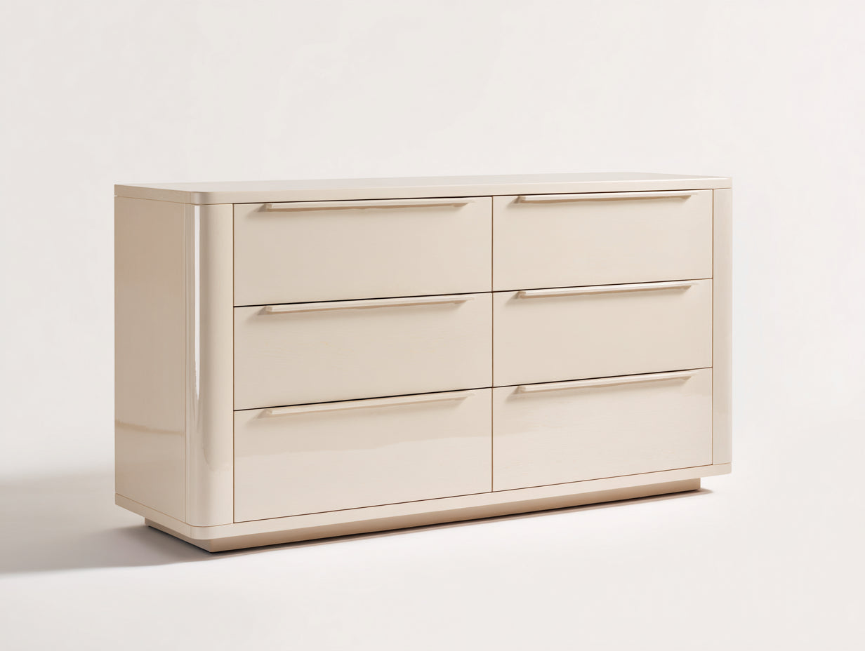 Mueble recibidor de madera 150x45x82 cm - beige - 6 cajones - estilo moderno para entrada