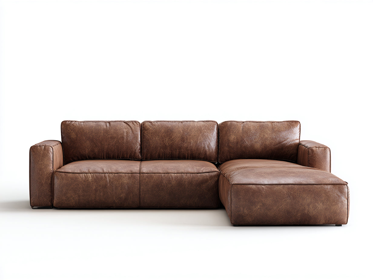 Sofás de esquina de cuero 240x160x76 cm marrón para salón - diseño moderno con chaise longue