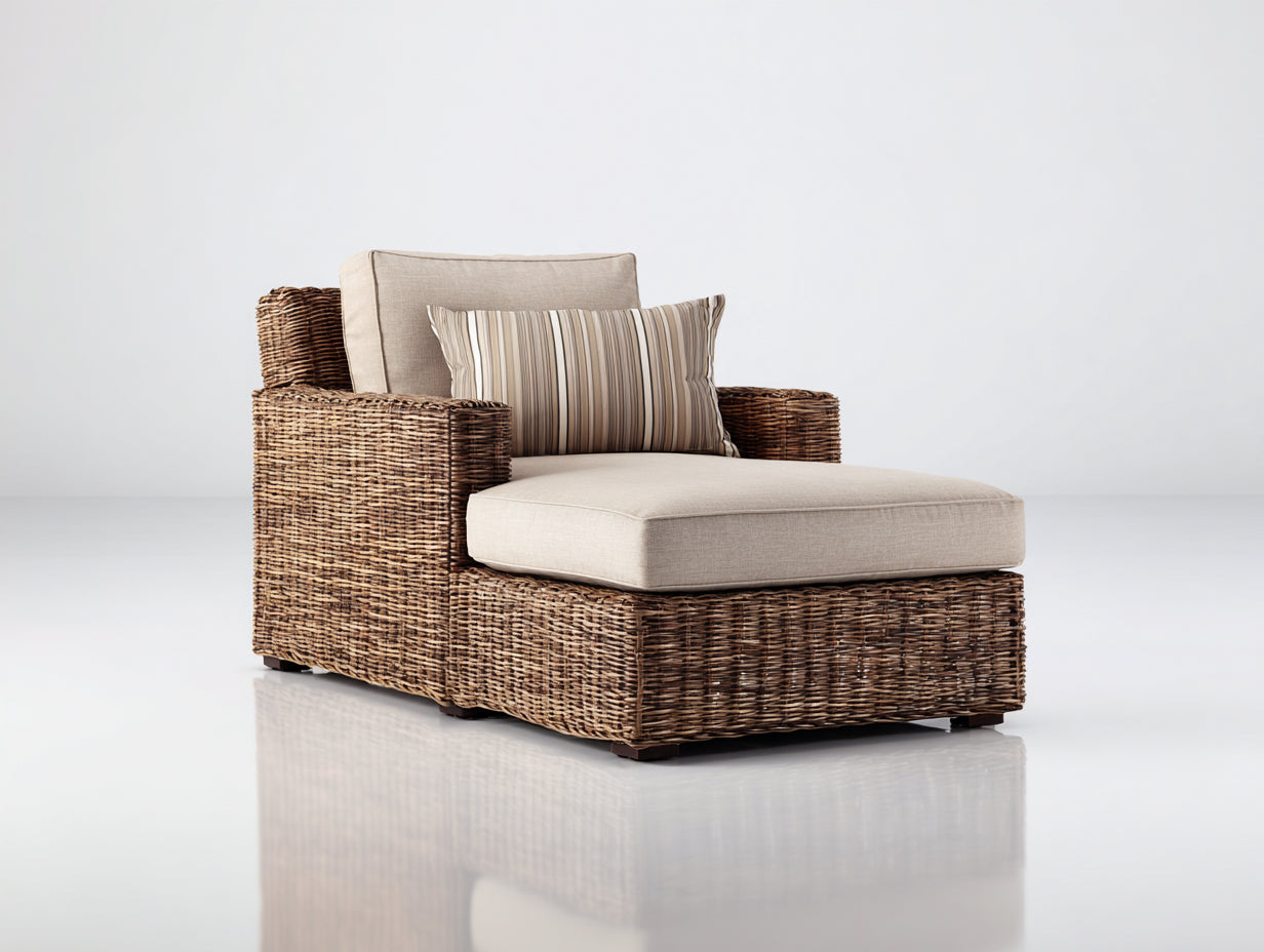 Tumbonas de ratán 120x95x85 cm - color marrón-beige - estilo natural para jardín