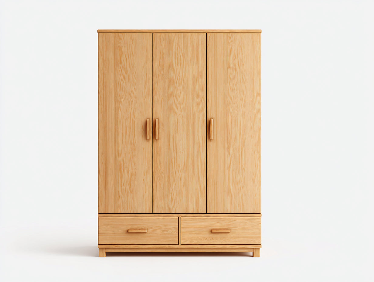 Armarios de madera 140x55x190 cm - marrón - 3 puertas y 2 cajones - estilo nórdico para dormitorio