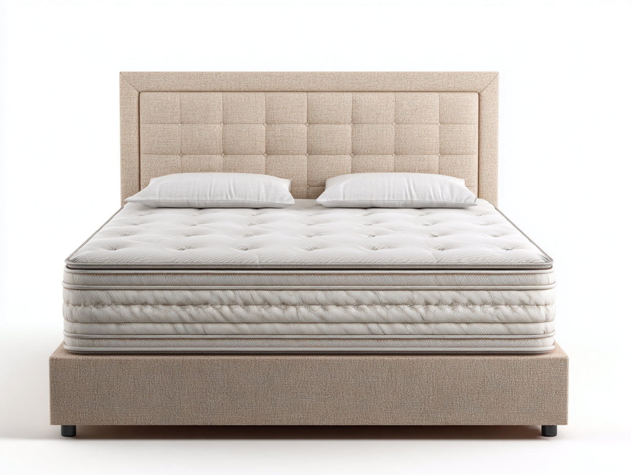 Camas dobles tapizadas 200x160x115 cm beige - Diseño moderno con cabecero acolchado