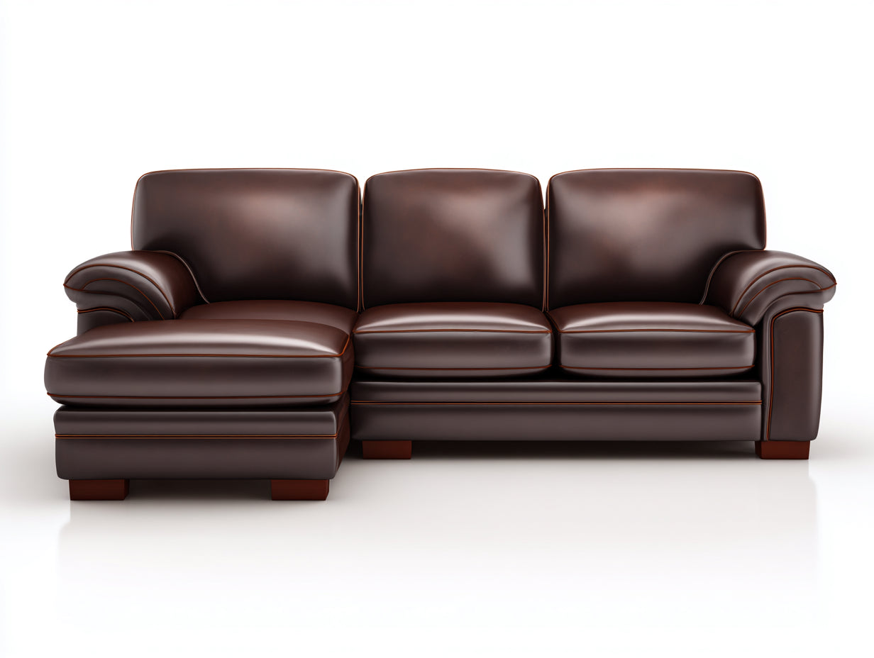 Sofás de esquina de cuero sintético 240x160x82 cm - marrón - chaise longue - estilo moderno para salón