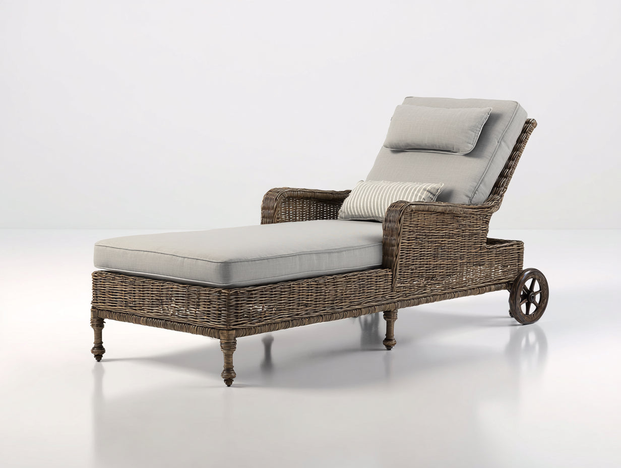 Tumbonas ratán 195x72x88 cm gris y natural para jardín - respaldo reclinable estilo rústico