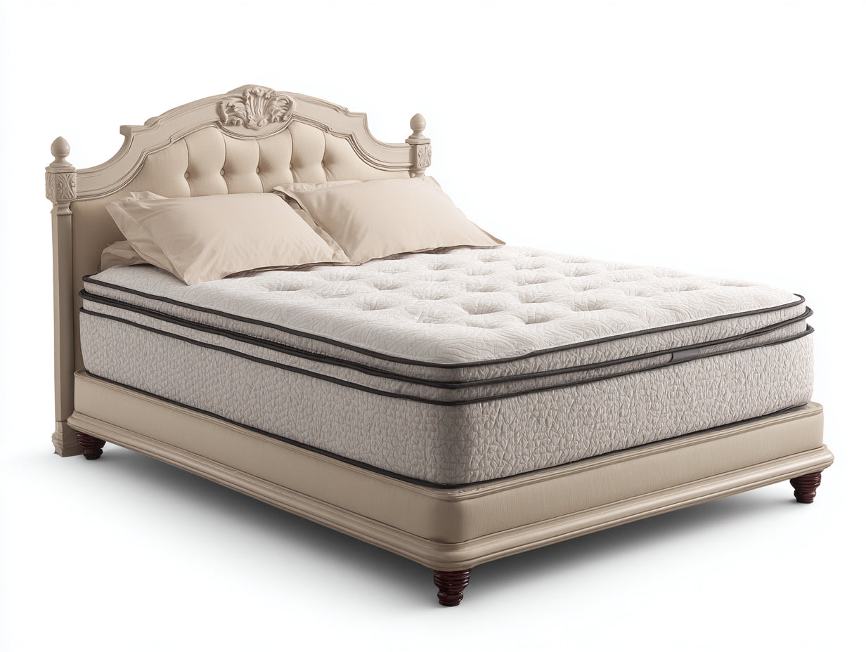 Camas dobles madera tapizada 212x172x128 cm beige para dormitorio - estilo clásico elegante