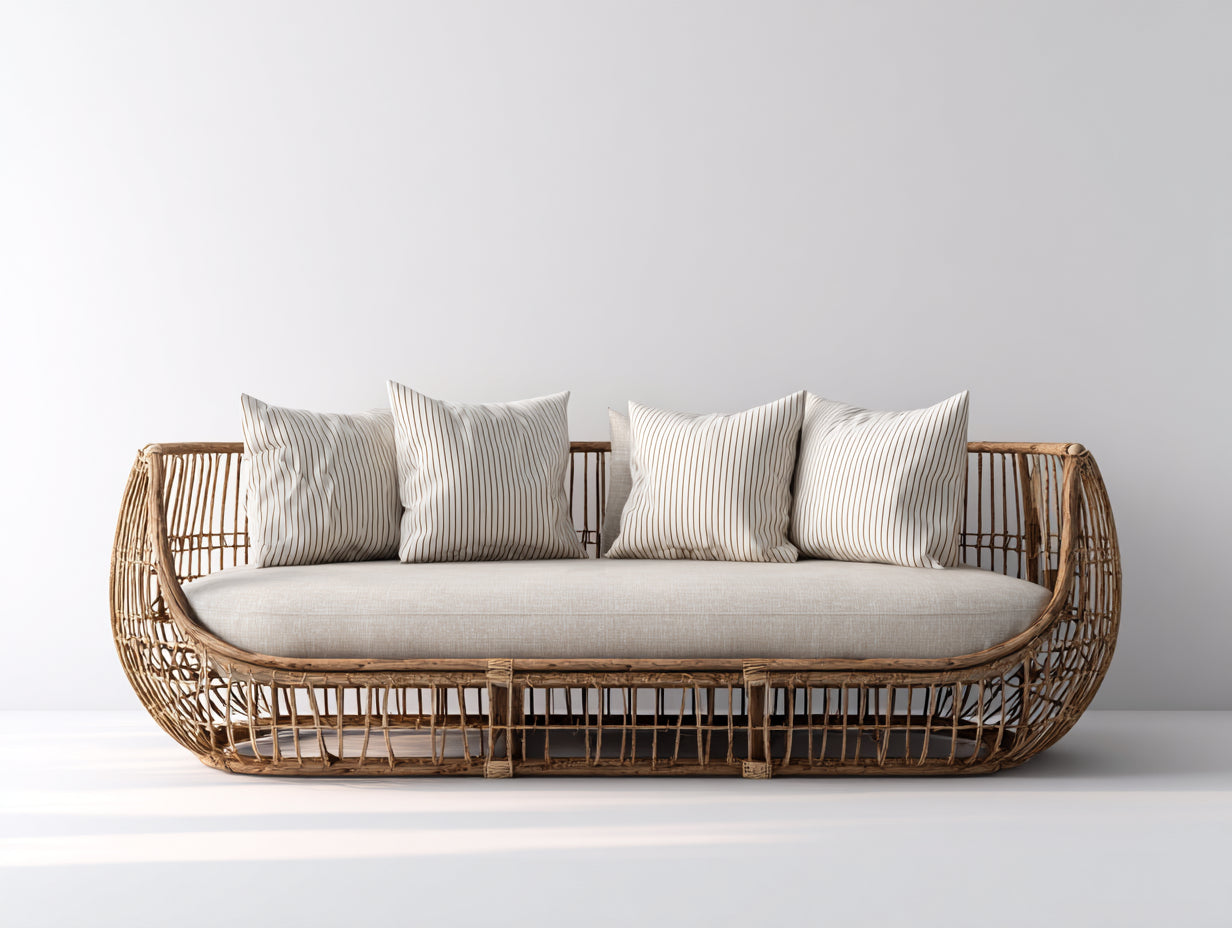 Sofás de exterior ratán 230x82x78 cm beige y natural para jardín - diseño bohemio