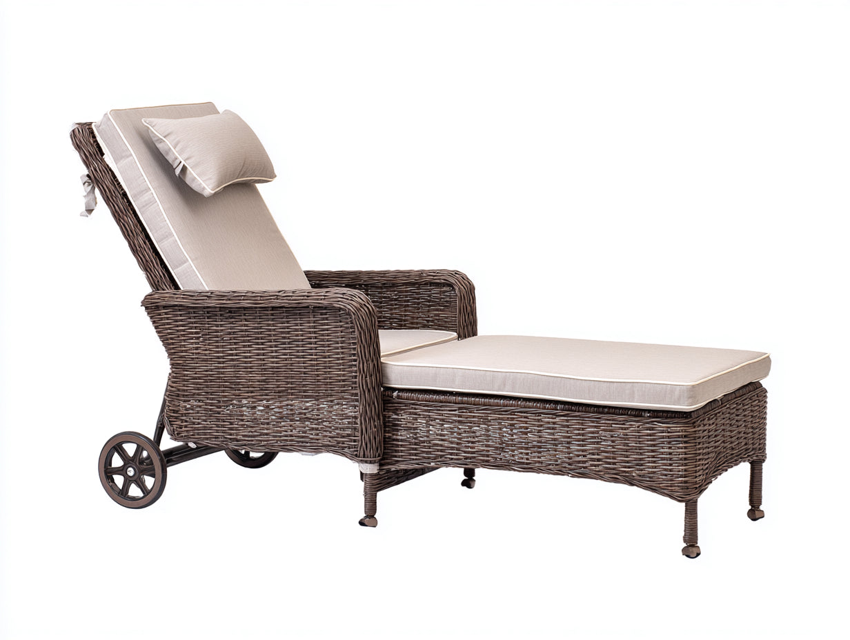 Tumbonas ratán 198x74x90 cm beige y natural para jardín - respaldo inclinado estilo rústico