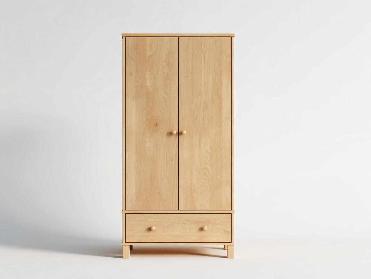 Armarios de madera maciza 90x55x190 cm - marrón - 2 puertas y 1 cajón - estilo nórdico para dormitorio y vestidor