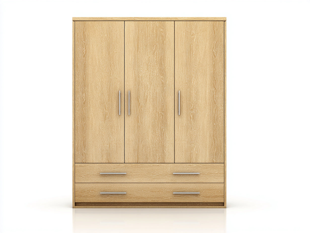 Armarios de madera 150x55x200 cm - color marrón - 3 puertas 2 cajones - estilo moderno para dormitorio
