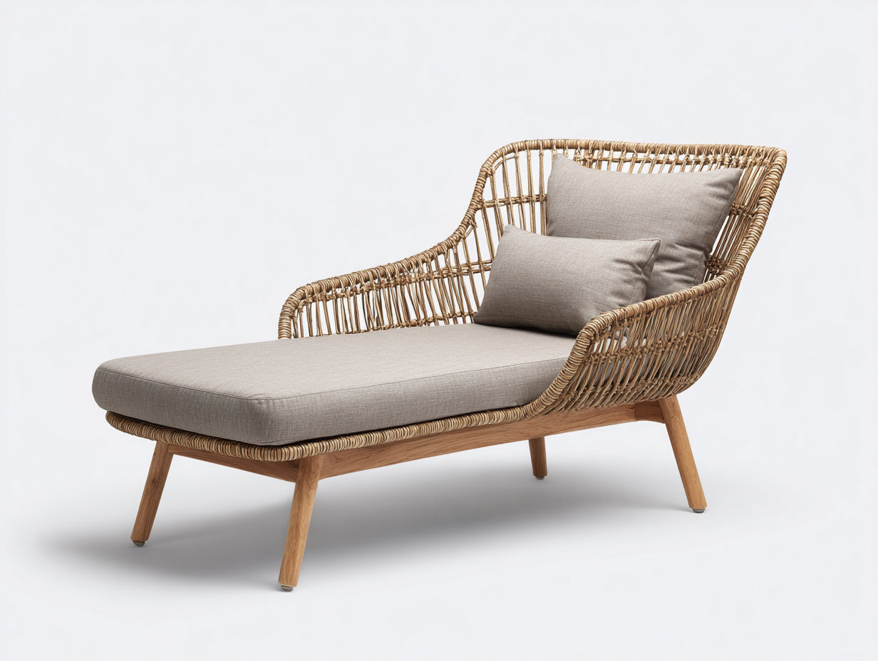 Tumbonas ratán 175x78x88 cm beige y natural para jardín - diseño bohemio