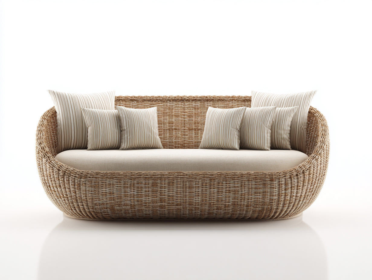 Sofás de exterior de ratán 220x90x78 cm - color marrón-beige - estilo natural para jardín