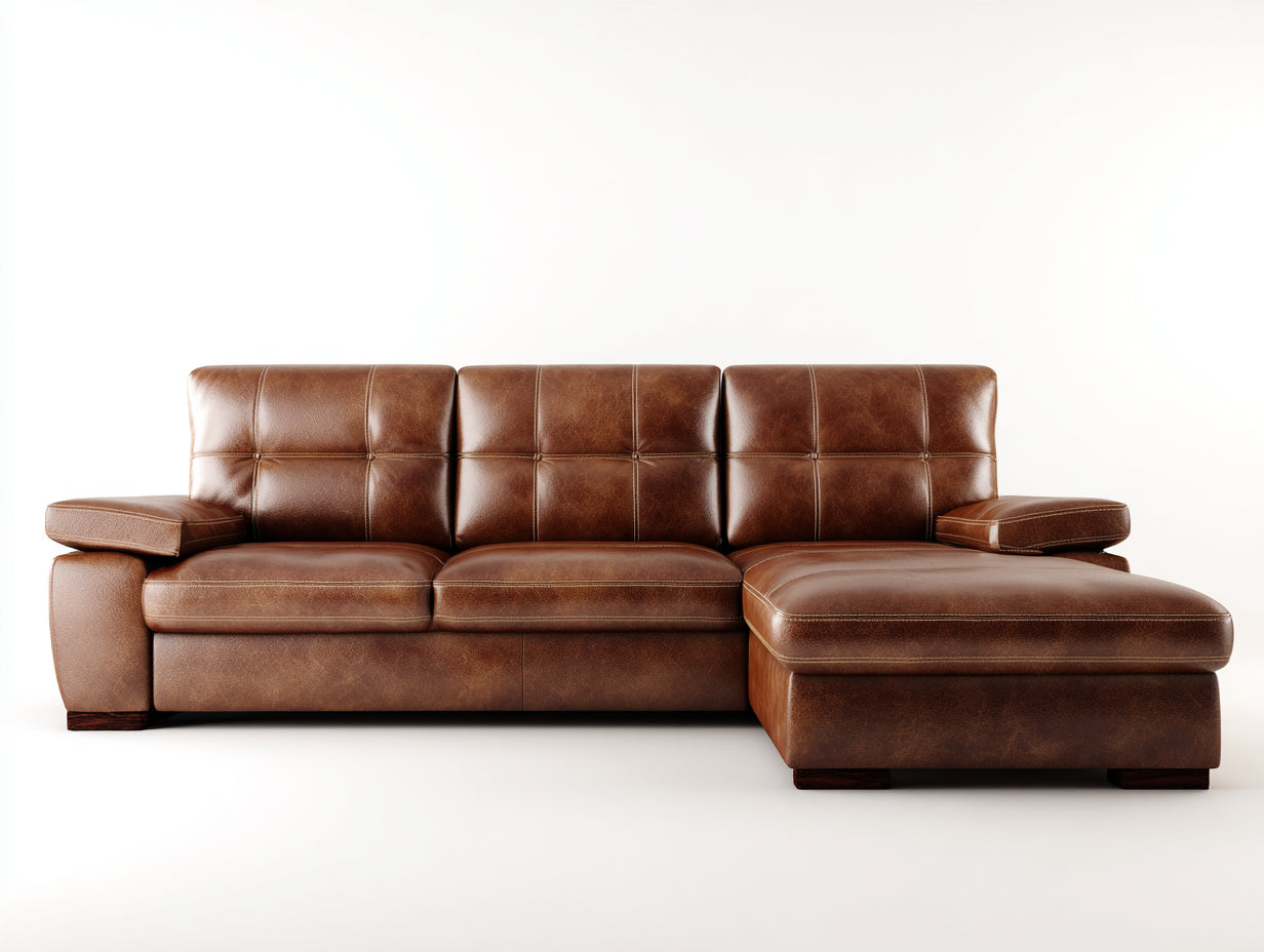 Sofás de esquina piel sintética 260x160x85 cm marrón - Diseño moderno con chaise longue