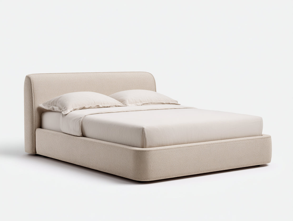 Camas dobles tapizadas 210x180x105 cm color crema - Diseño contemporáneo con cabecero curvo