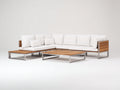 Sofás de exterior de aluminio y madera 260x200x75 cm blanco y madera natural - diseño moderno con mesa baja
