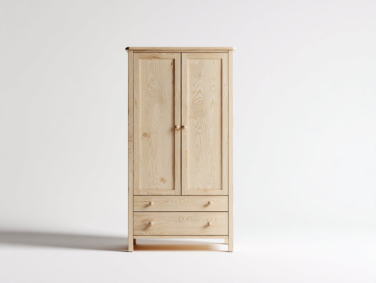 Armarios de madera maciza 100x55x190 cm - color marrón - 2 puertas 2 cajones - estilo rústico para dormitorio