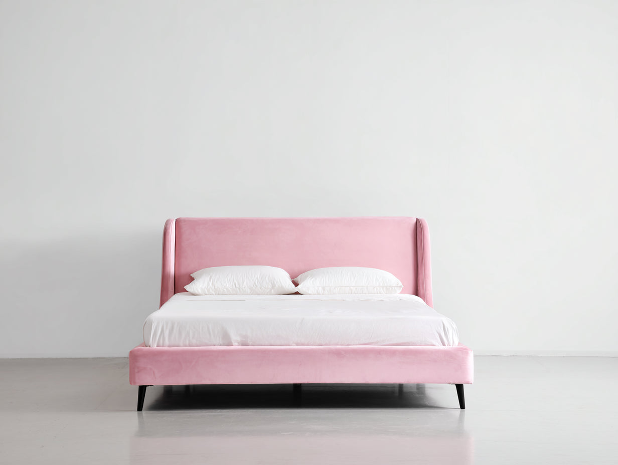 Camas dobles tapizado 210x165x105 cm rosa para dormitorio - diseño moderno