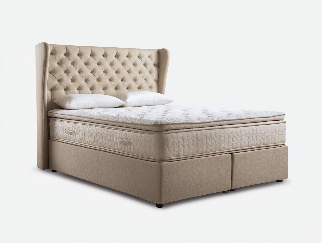 Camas dobles tapizadas 200x160x120 cm - beige - cabecero capitoné - estilo clásico para dormitorio
