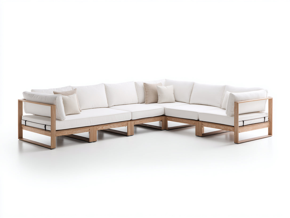Sofás de exterior madera 320x250x72 cm blanco-natural - Diseño modular en esquina