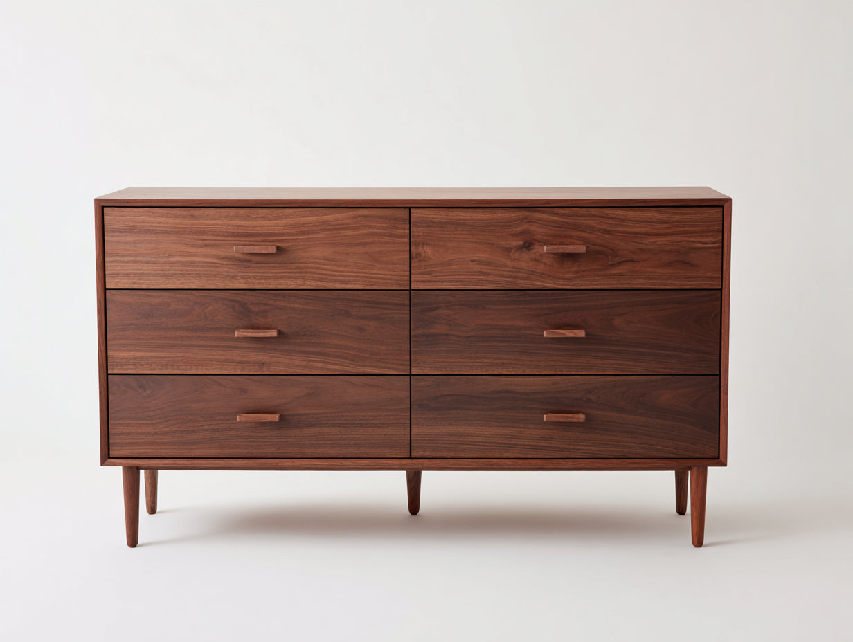 Mueble recibidor madera 150x45x85 cm nogal - Estilo moderno minimalista con 6 cajones
