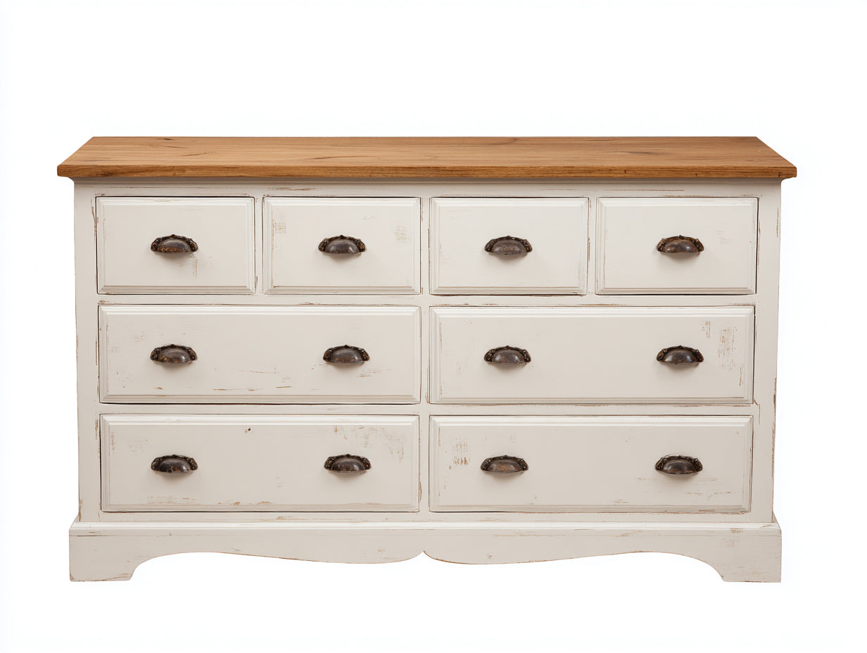 Mueble recibidor madera 140x42x88 cm blanco y roble para entrada - 8 cajones - estilo rústico