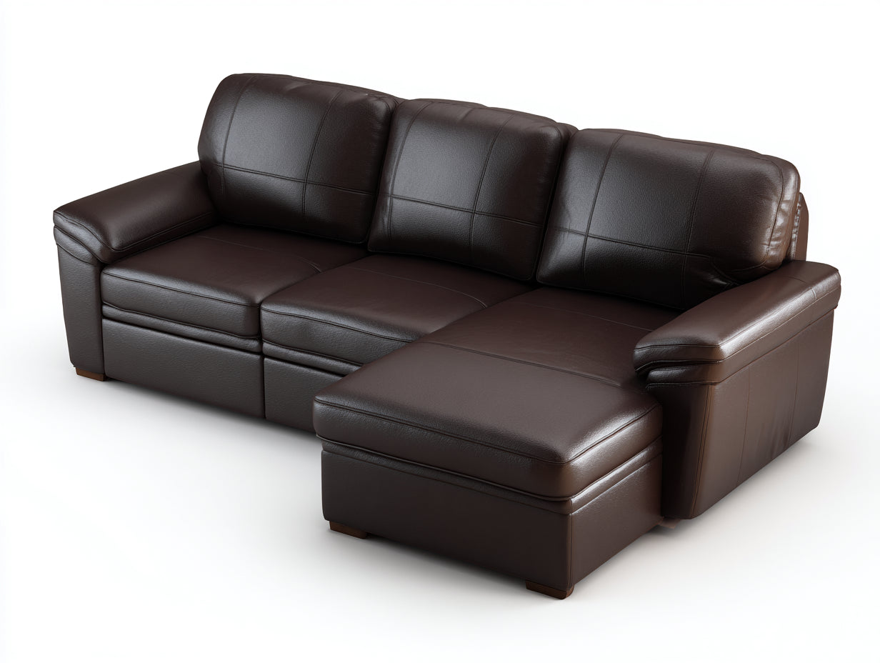 Sofás de esquina piel sintética 250x165x88 cm marrón oscuro - Diseño contemporáneo con chaise longue