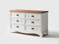 Mueble recibidor madera 125x42x82 cm blanco y roble para entrada - 6 cajones - estilo rústico