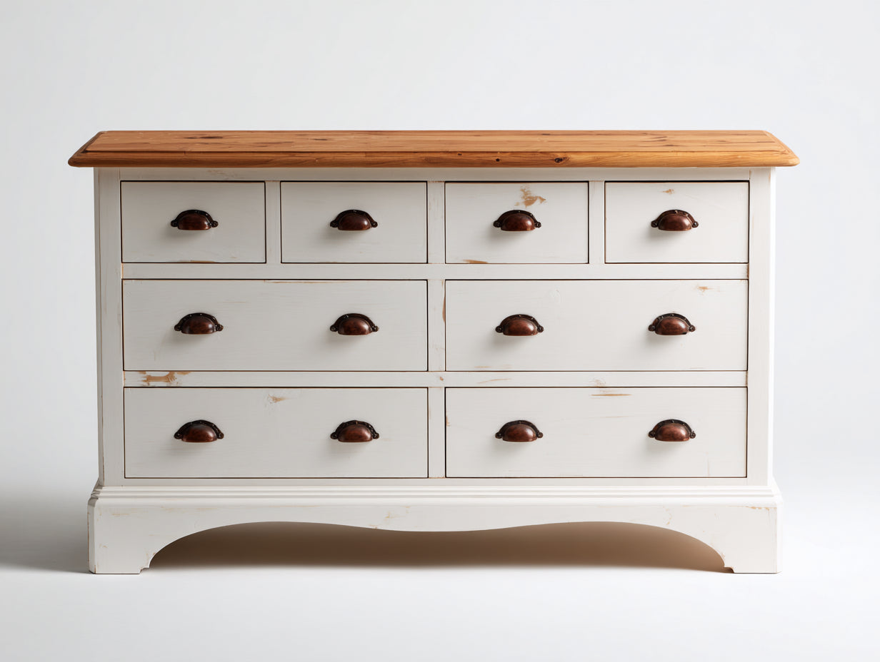 Mueble recibidor de madera 135x42x82 cm blanco y roble natural - diseño rústico con cajones